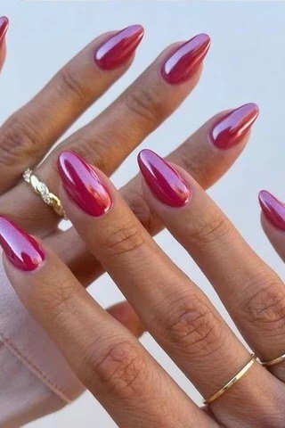 Almond strawberry-red jelly glaze nails