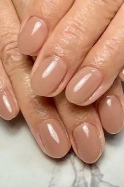 Warm Caramel Nude Close-Up, understated glam nail color for women over 60