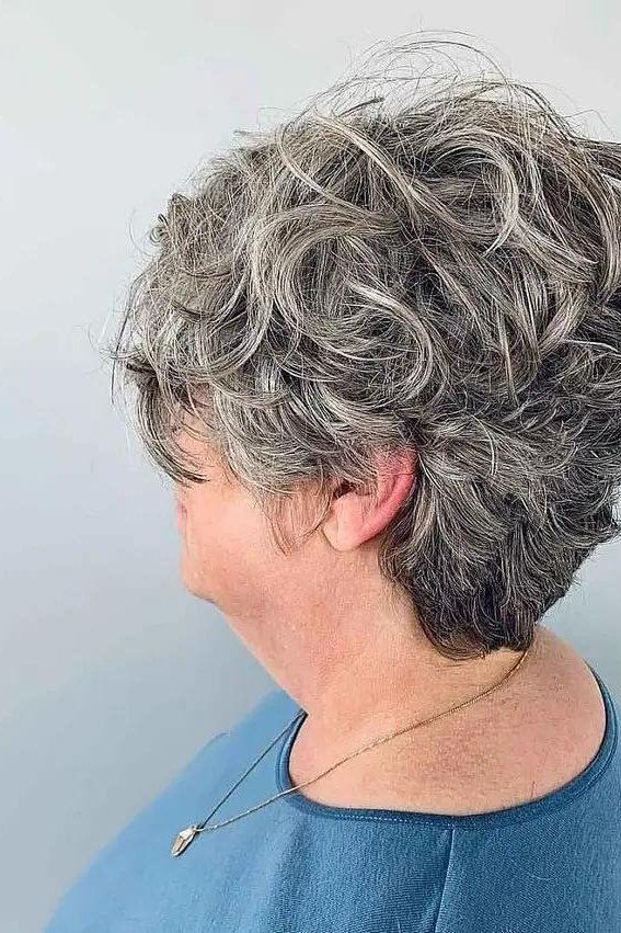 Rounded Silver Curly Bob - short curly hairstyle for women over 60