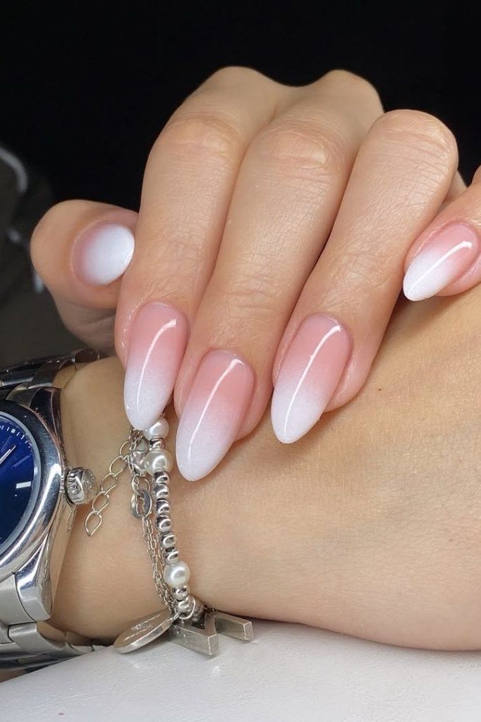 White ombre long almond nails, fall nail design for older women