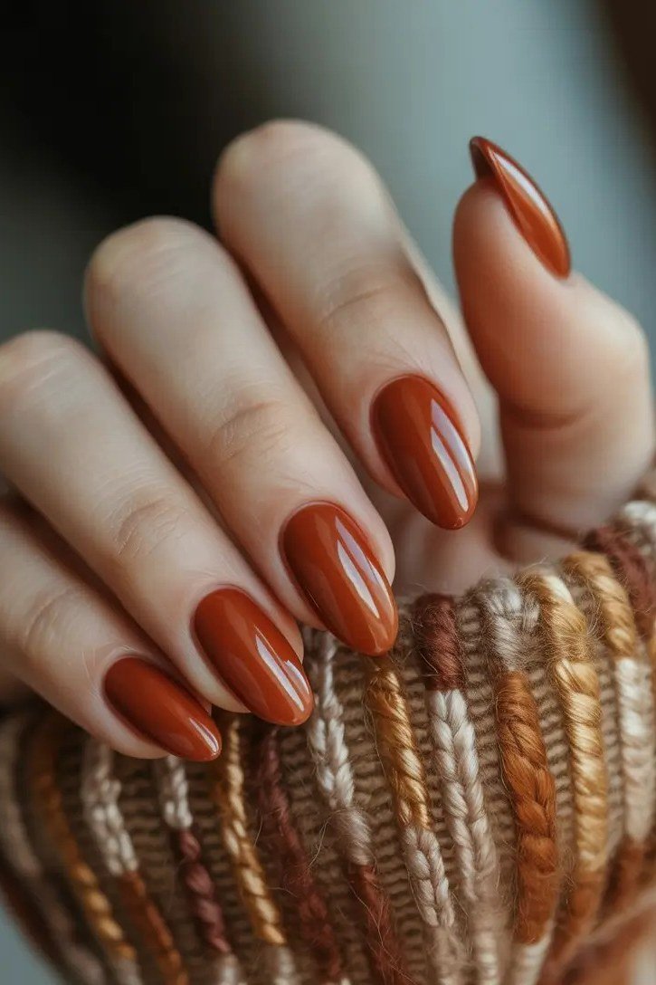 Rust almond nails, fall nail design for women over 60