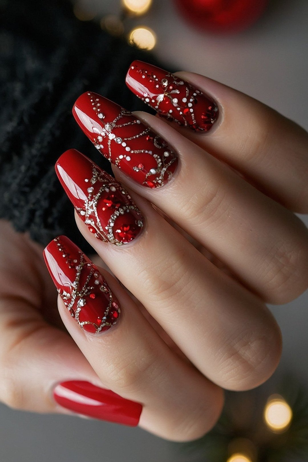 classic red glitter christmas nails for older women