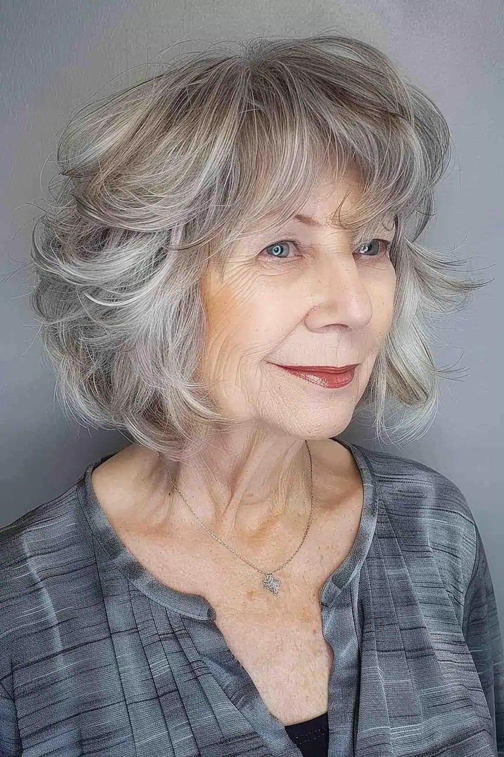 Voluminous Grey Fluffy Shag - shaggy bob haircut for women over 60
