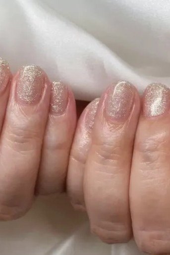 Champagne Glitter Short Oval Nails - champagne glitter short oval, glitter winter nail design for women over 60