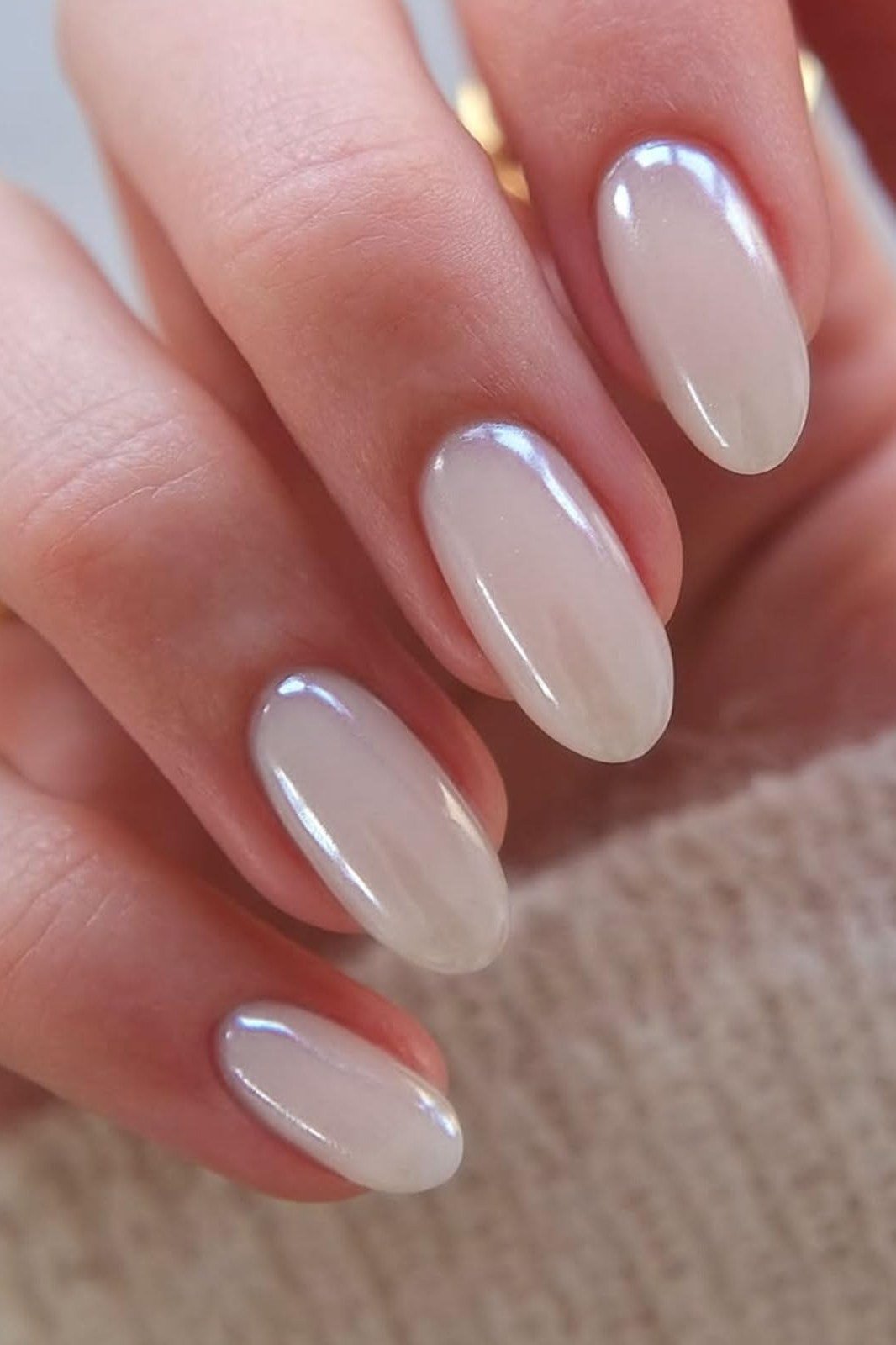 Milky White Chrome on Short Oval Nails - chrome nail designs for women over 60