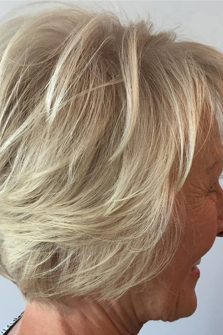 Blonde Layered Bob with Soft Swing, medium hairstyle for women over 70