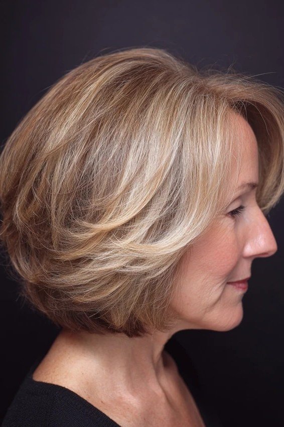 Smooth Blonde Layered Bob for women over 60