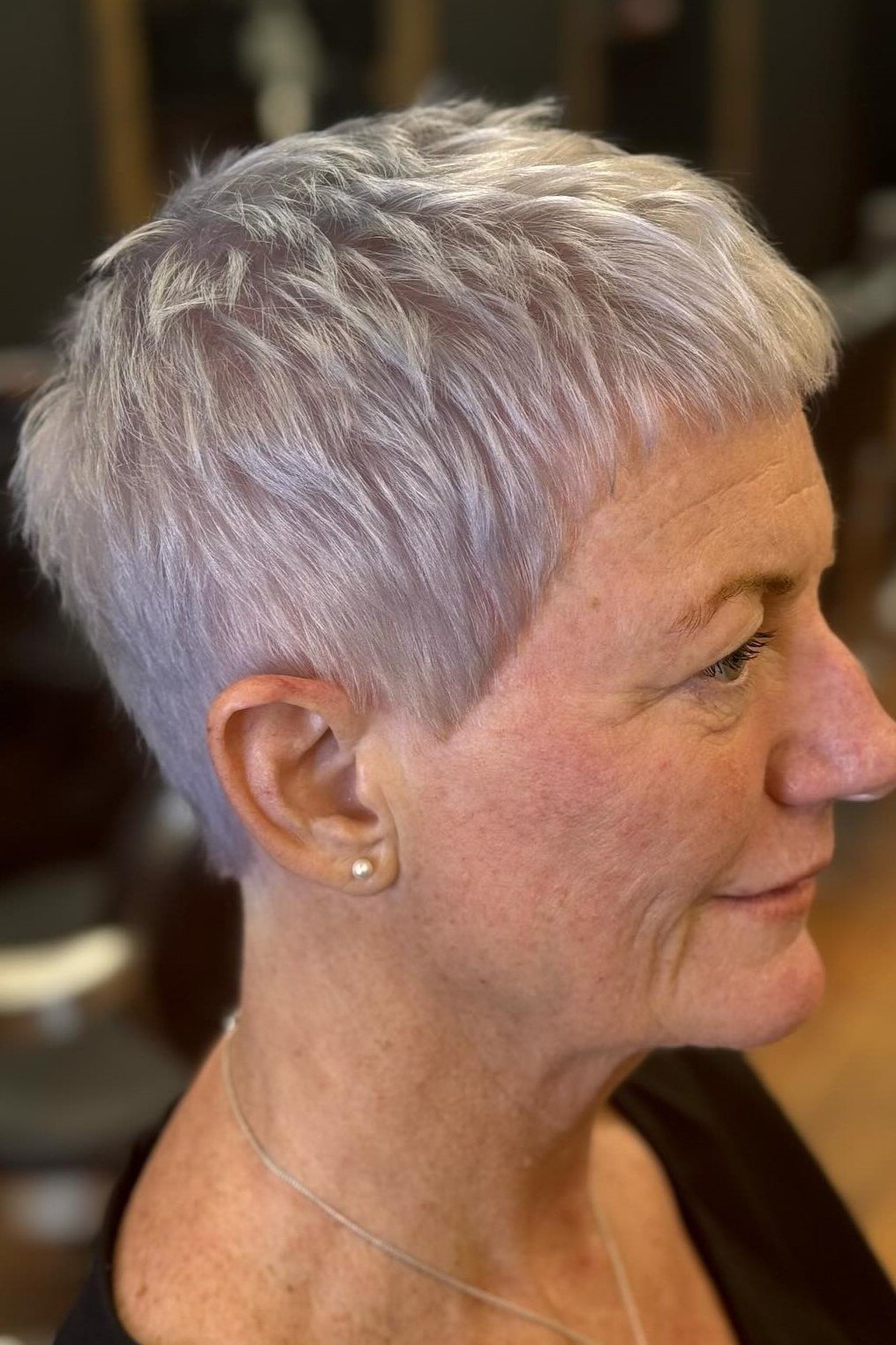 Lavender pixie crop haircut for women over 50