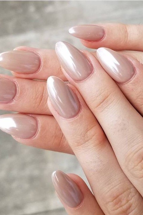 Nude Almond Nails with a Natural Arch - flattering nail polish shade that hides veins for women over 50