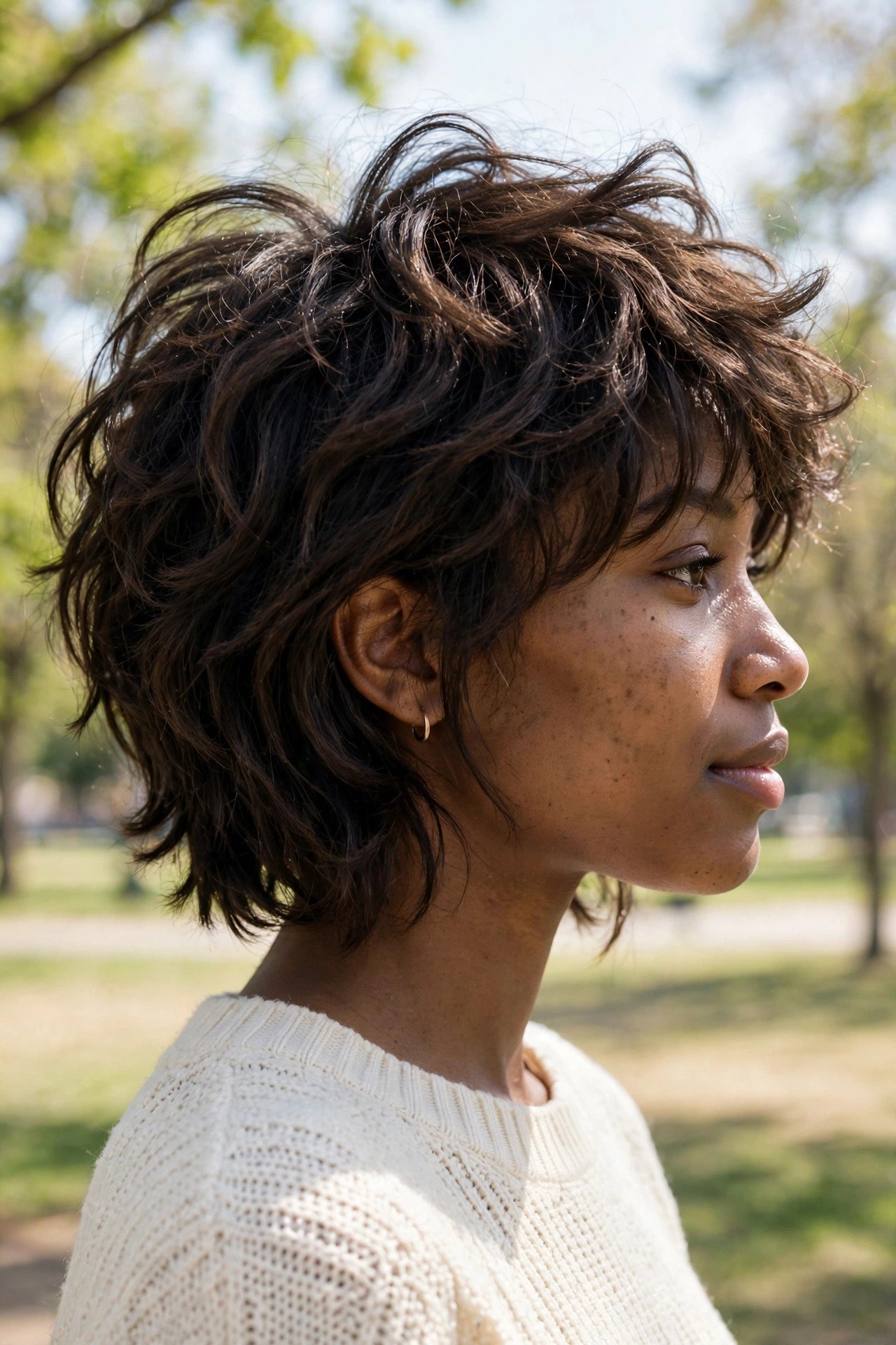 Shaggy bob with feathered crown volume