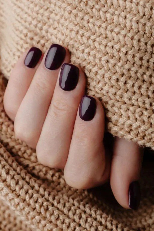 Dark Plum with a Cozy Sweater - short nail design for women over 40