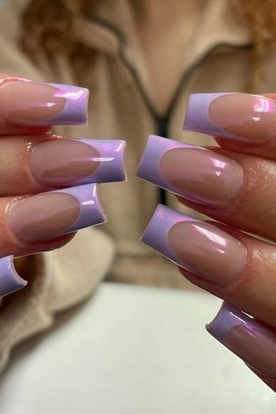 Lilac French on Square Nails - elegant nail art idea for mature hands, women over 50