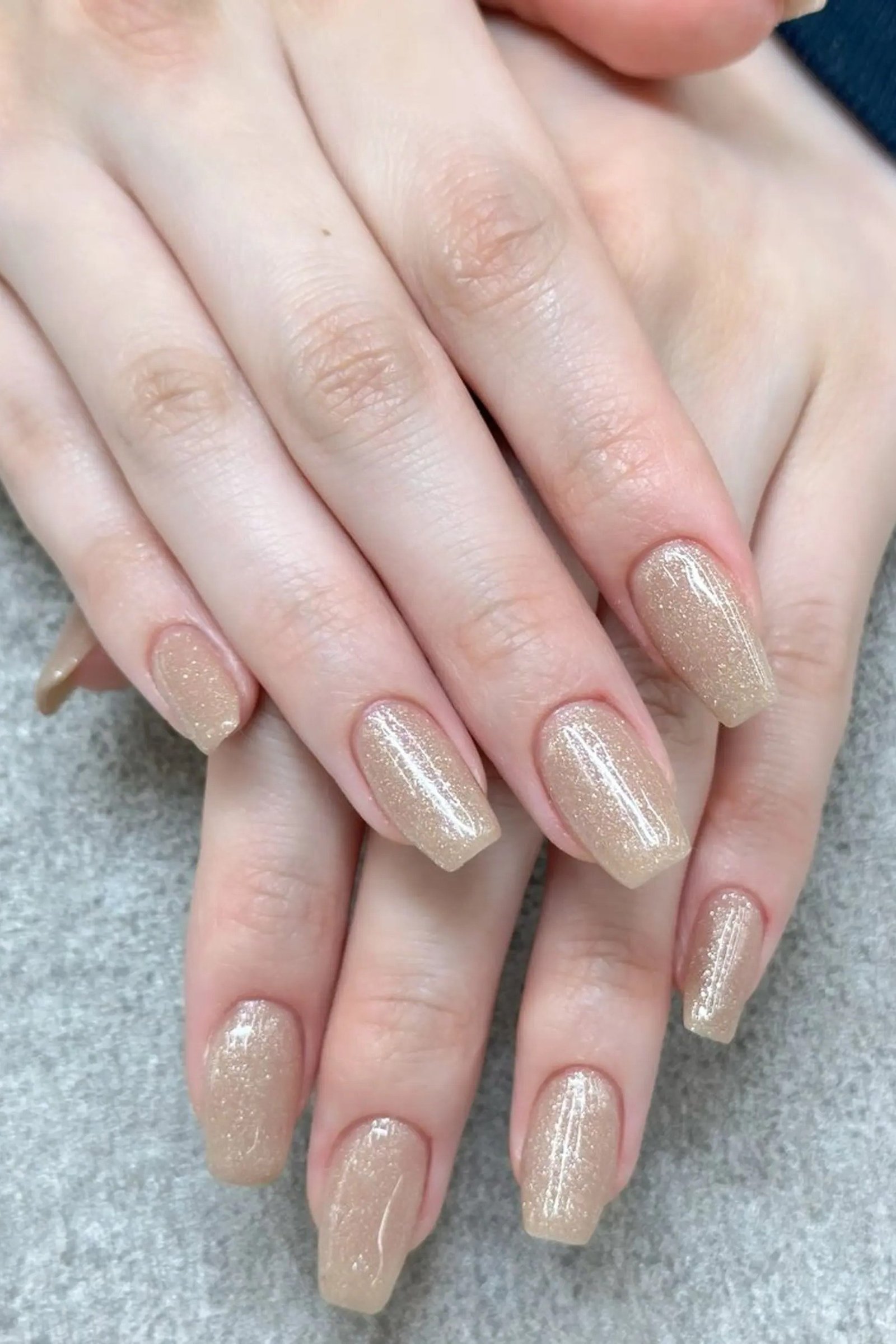 Gold Shimmer Almond Nails - gold shimmer almond long nails, glitter winter nail design for women over 60