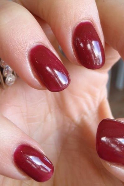 Deep Burgundy Glossy Oval Nails - old money fall nail color for women over 40