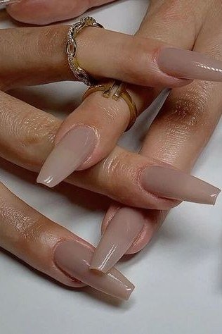 Taupe Almond Nails - nude nail art idea for women over 40
