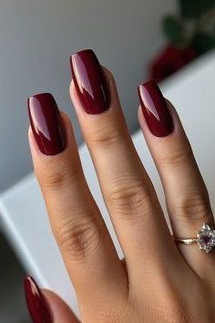 Glossy burgundy square, burgundy fall nail idea for women over 60