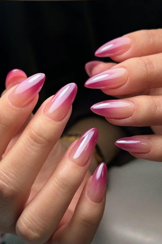 hot pink ombre stiletto nails glossy
