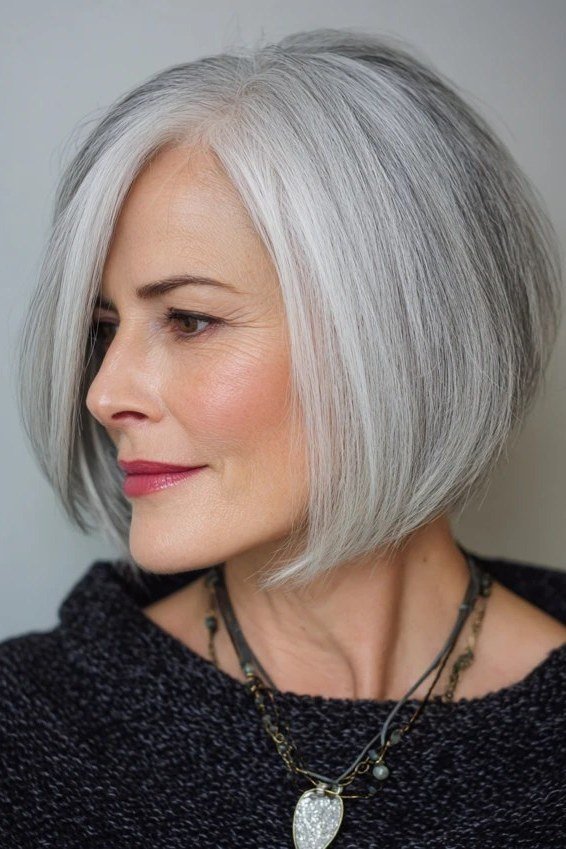 Silver layered bob with volume for senior women