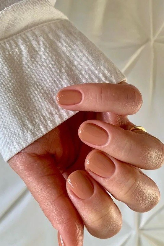 Terracotta Caramel Nails, understated glam nail color for women over 60