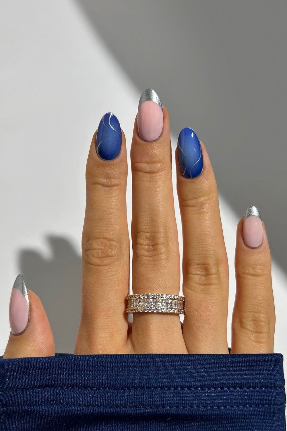 cobalt blue and blush mismatched, square