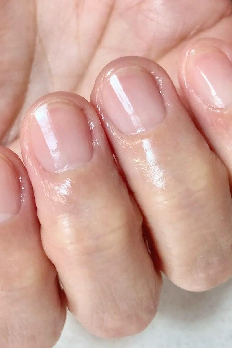 clear glossy short natural nails macro
