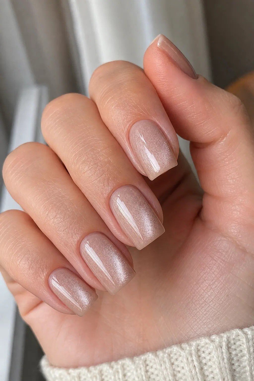 taupe chrome shimmer short nails