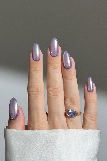 Lavender Chrome Almond Nails nail design for women over 40