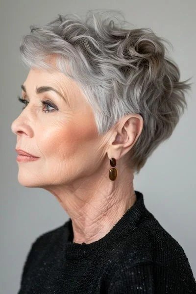 Sleek Silver Side Pixie - hairstyle for women over 70