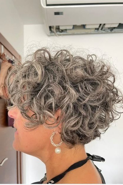 Soft Silver Curly Crop - short curly hairstyle for women over 60