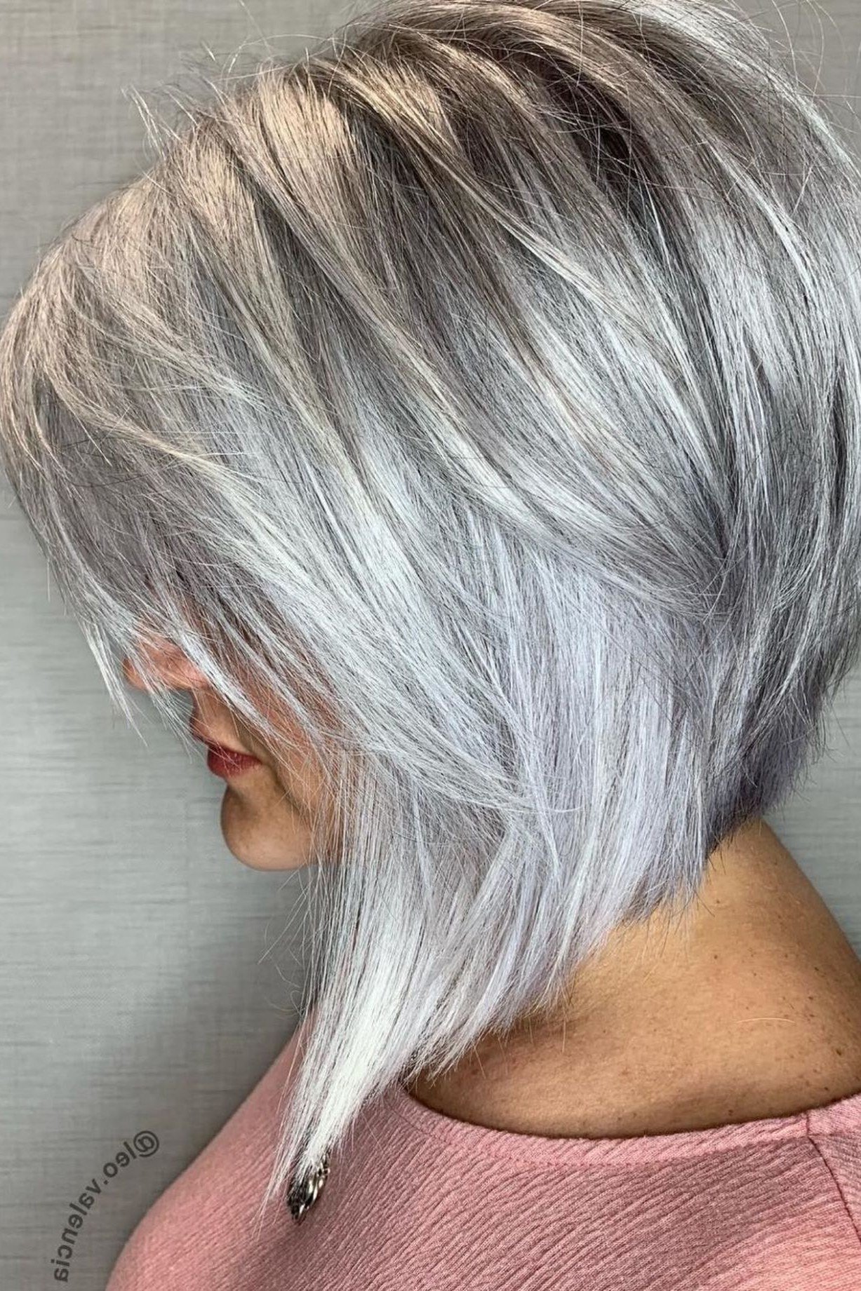 Stacked silver bob angled haircut