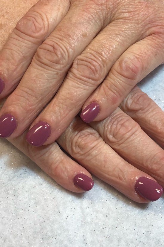 Wine Burgundy Short Round gel nails for women over 60