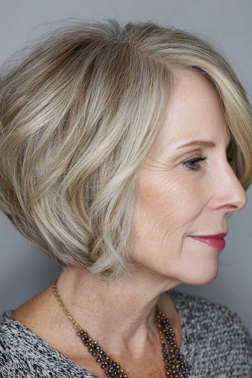 Ash Blonde Rounded Layered Lob - layered lob hairstyle for women over 60