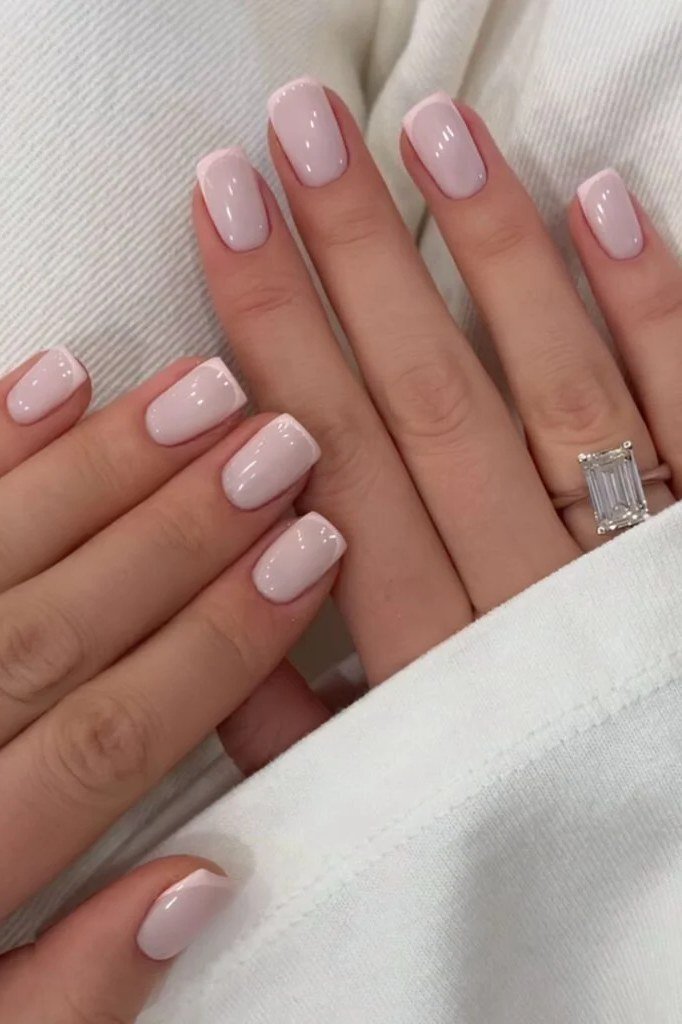 Bright Milky White - micro french manicure with ultra-thin tip line, elegant nail design for women over 50