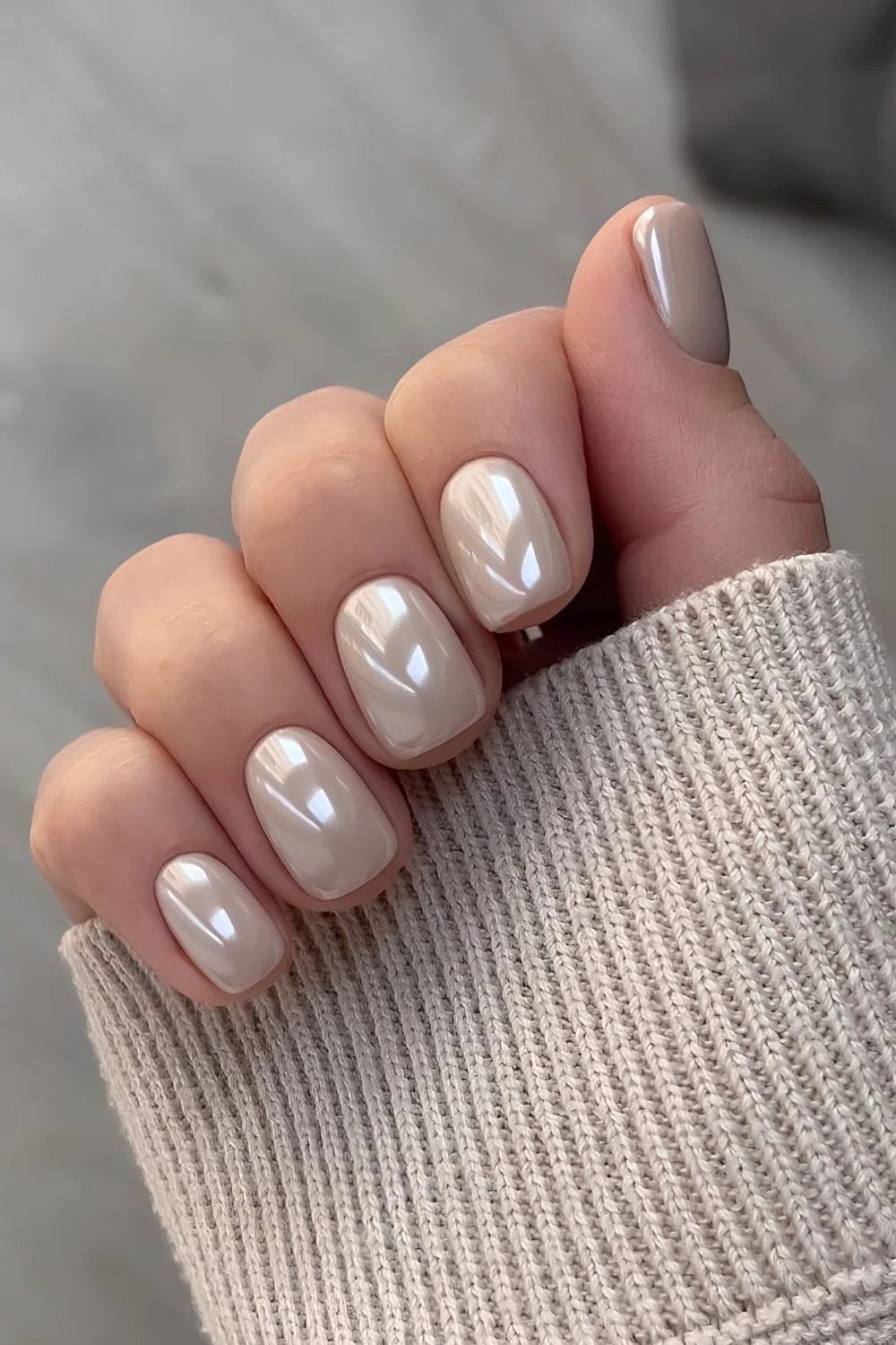 Creamy Nude Short Square Nails - flattering nail polish shade that hides veins for women over 50