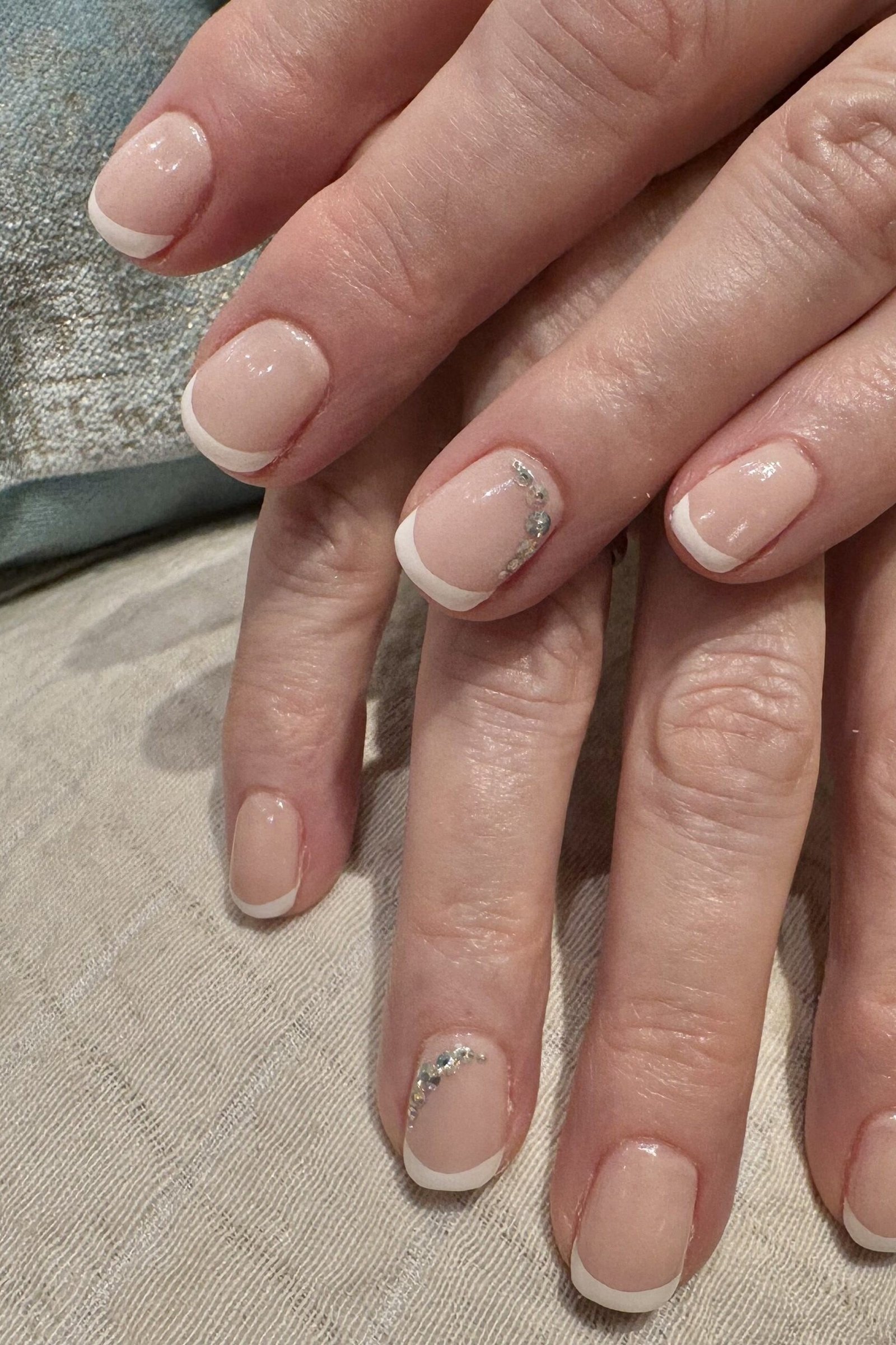 Nude Nails with Gold Glitter Accent for women over 60