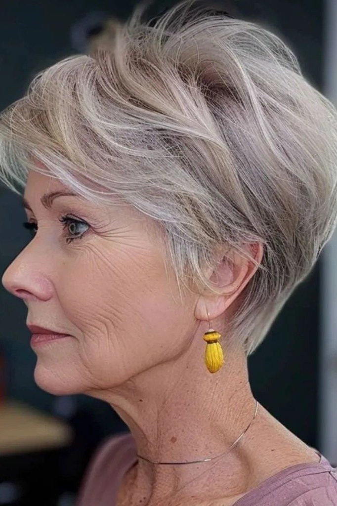 Layered Silver Pixie - timeless hairstyle for women over 60