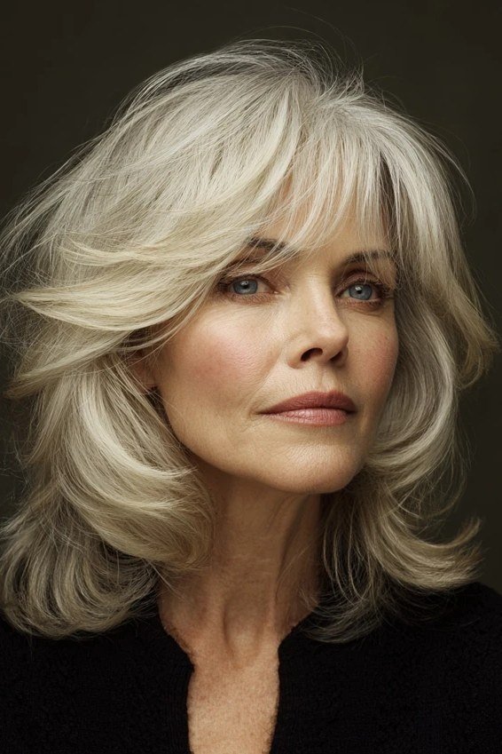 Flowing Blonde Layers, layered hairstyle for women over 70