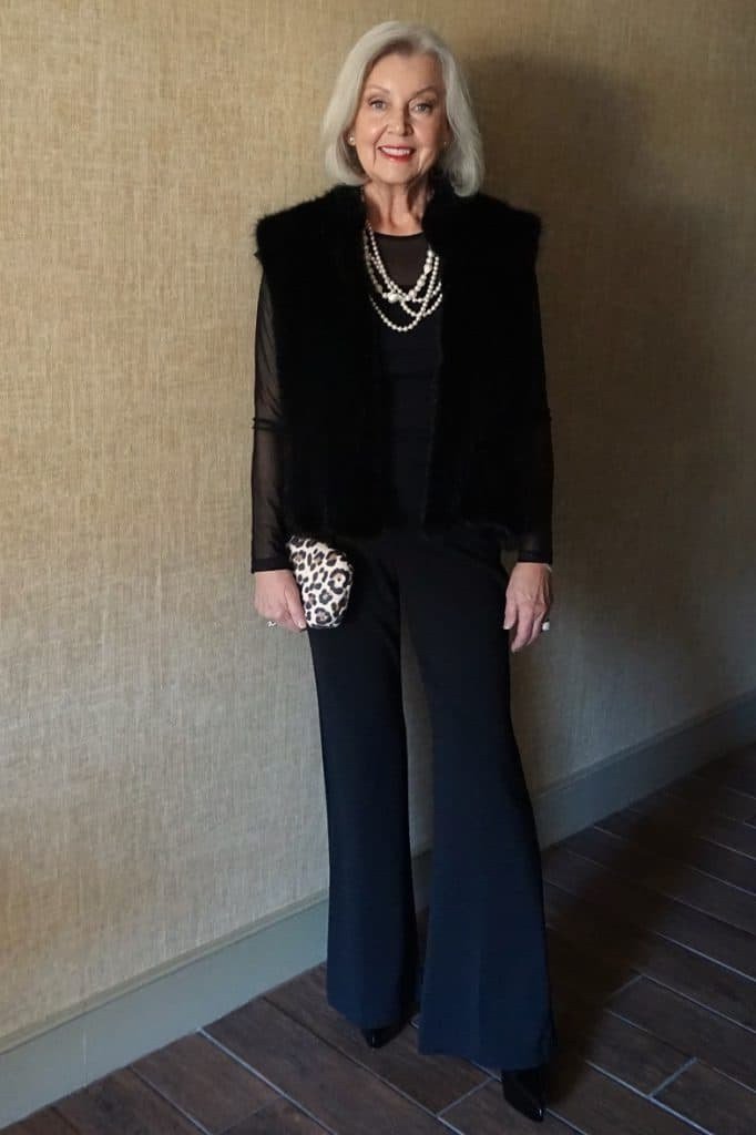Black Velvet Top with Palazzo Trousers - evening outfit for women over 60