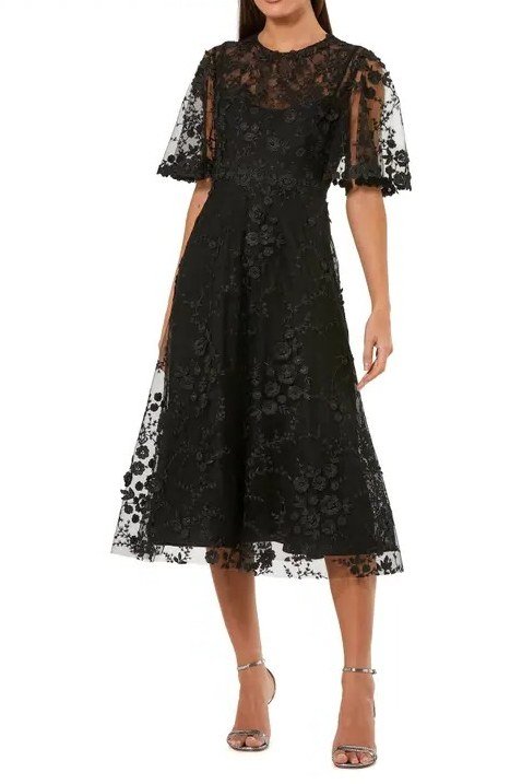 black lace midi dress, elegant cocktail dress for women over 60