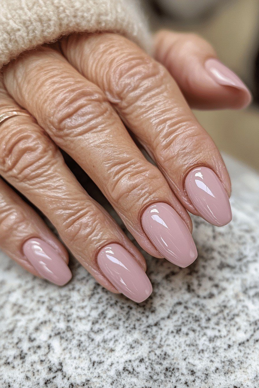 Pale Pink Almond gel nails for women over 60