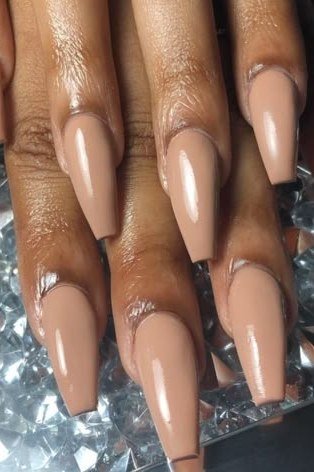Nude Brown Almond Nails - nude nail art idea for women over 40