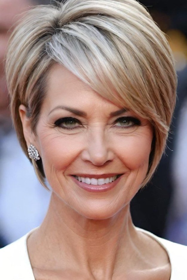 Blonde Side-Swept Pixie - sassy hairstyle for older women