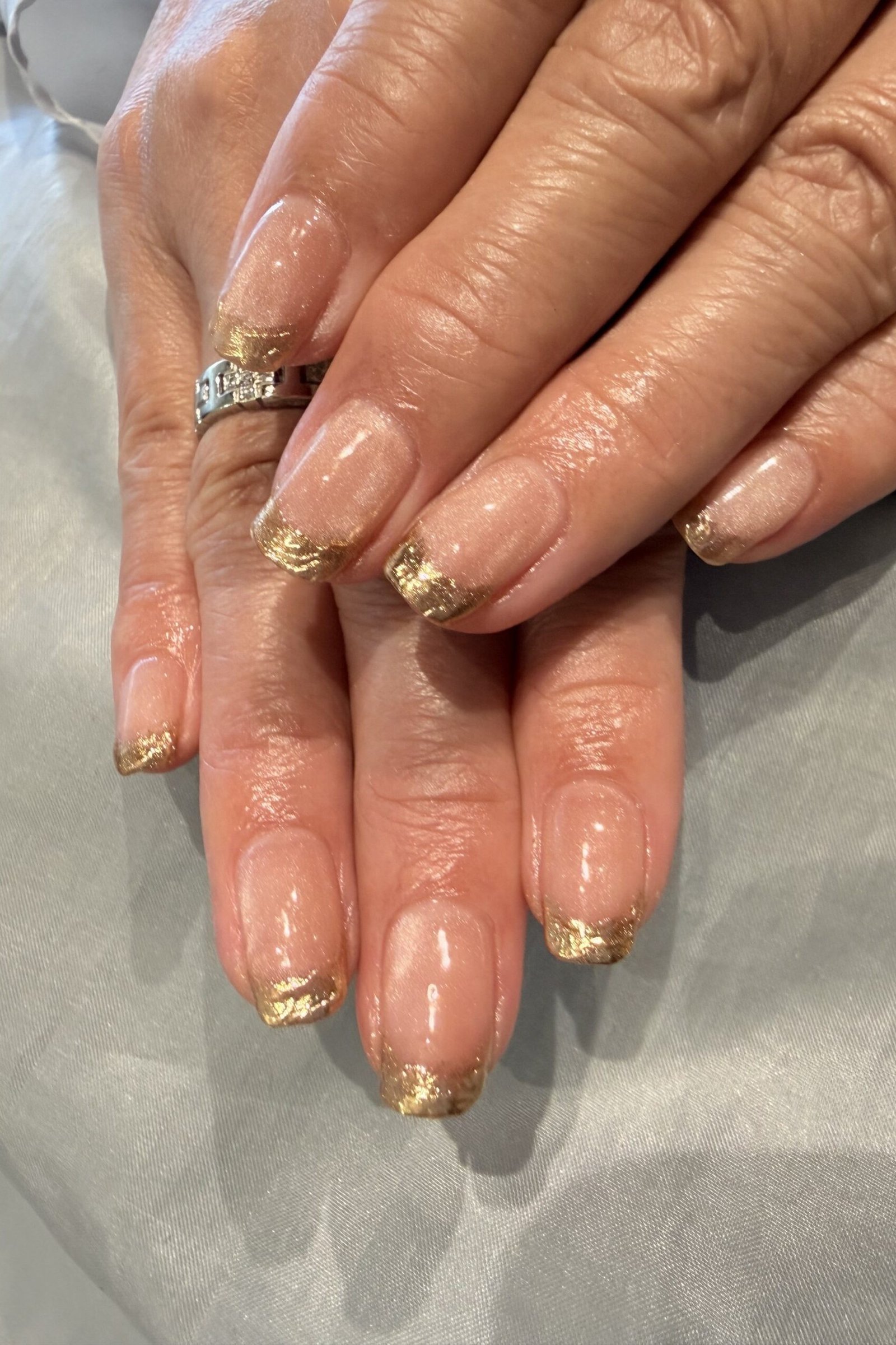Nude Nails with Gold Tips for women over 60