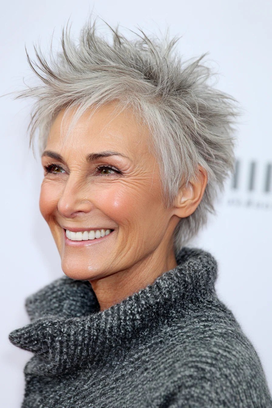 Big-Smile Spiky Pixie - bold edgy pixie haircut for women over 50