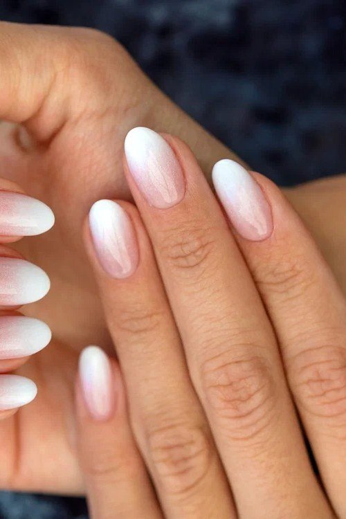white pink ombre coffin nails glossy