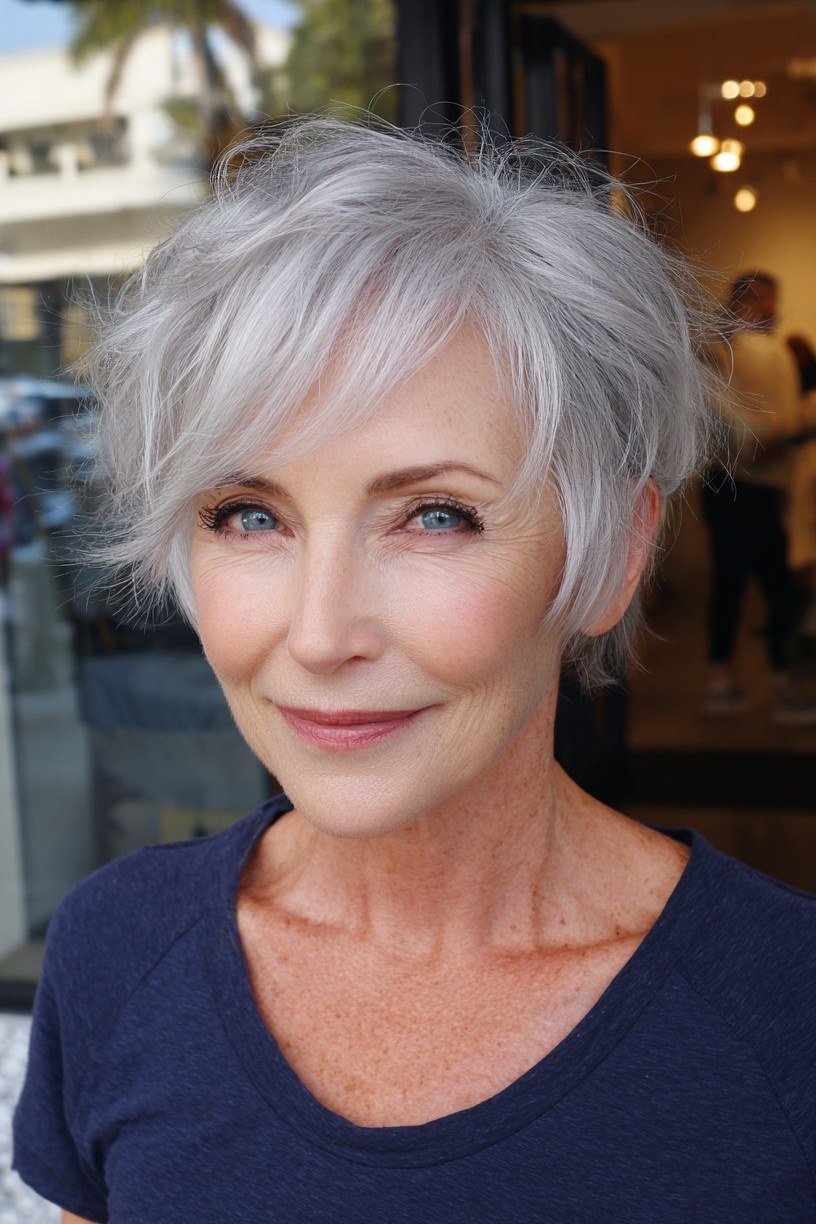 Easy Wash-and-Go White Pixie hairstyle for women over 60