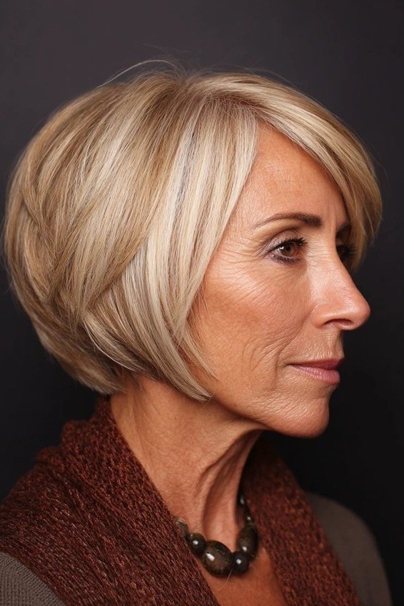 Blonde Layered Bob With Tapered Nape for women over 60