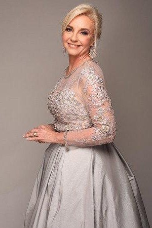 champagne lace long-sleeve gown