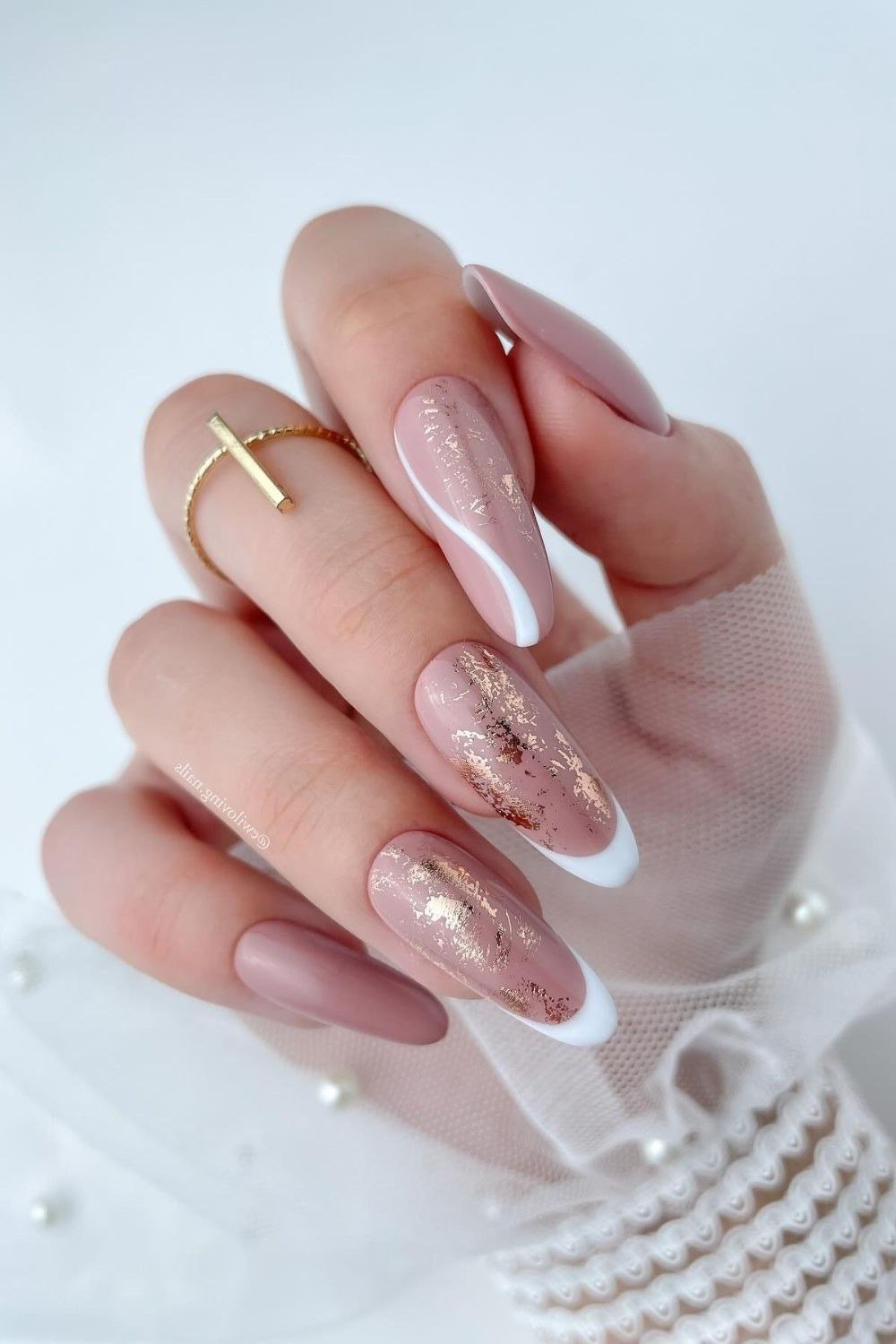 pink french with glitter accent nails