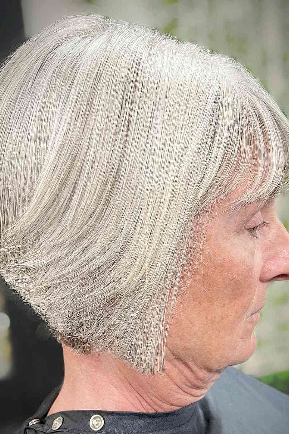 Sleek silver bob haircut for women over 50